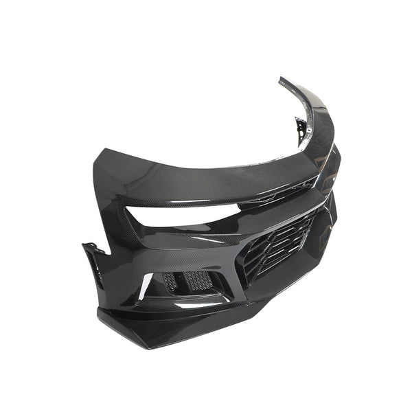2017-2025 Chevy Camaro ZL1 Black Panther 1PC Full Gloss Carbon Fiber Track Package Front Bumper Conversion