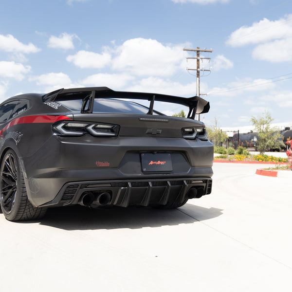 2016-2025 Chevy Camaro Evo Style Shark Fins Rear Diffuser Quad/Single Tips SS/RS/LT & ZL1 w/ Smoke Reflectors