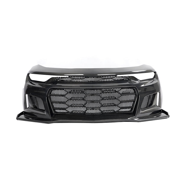 2019-2025 Chevy Camaro SS RS LT Black Panther ZL1 1LE 1PC Full Gloss Carbon Fiber Track Package Front Bumper Conversion for RS Headlights