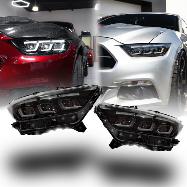 2015-2017 Ford Mustang Projector Headlights S650 Style LED Amber Sequential Turn Signals