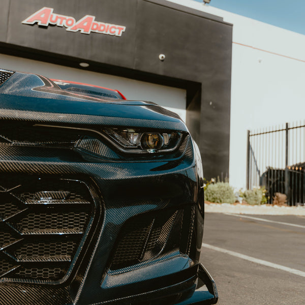 2019-2025 Chevy Camaro SS RS LT Black Panther ZL1 1LE 1PC Full Gloss Carbon Fiber Track Package Front Bumper Conversion for RS Headlights