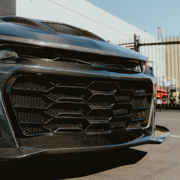 2019-2025 Chevy Camaro SS RS LT Black Panther ZL1 1LE 1PC Full Gloss Carbon Fiber Track Package Front Bumper Conversion for RS Headlights