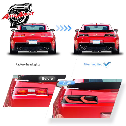 2014-2015 CHEVY CAMARO VELOX LED TAILLIGHTS GLOSS BLACK/RED LENS