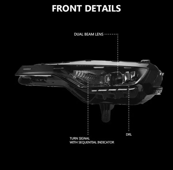2019-2025 Chevy Camaro RS Signature Replica Headlights – LED Low/High Beams, Sequential Turn Signals (Pair)