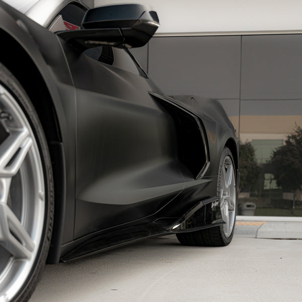 2020-2024 Corvette C8 Stingray Evo Style Side Skirts Gloss Black Pair