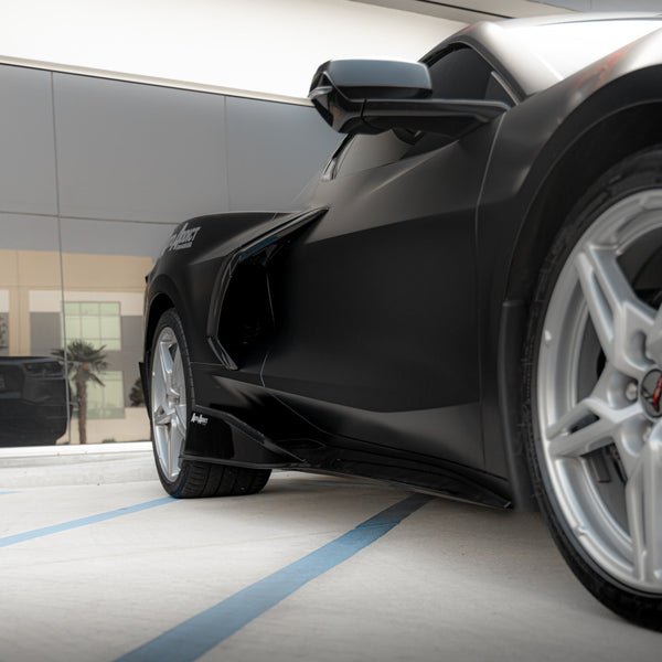 2020-2024 Corvette C8 Stingray Evo Style Side Skirts Gloss Black Pair