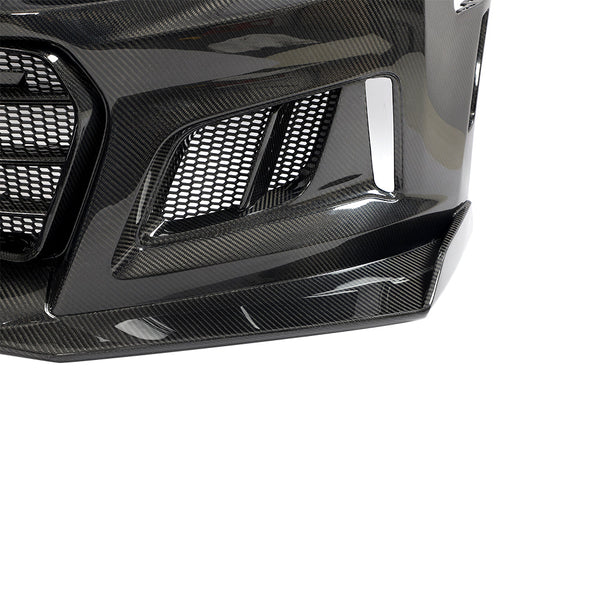 2017-2025 Chevy Camaro ZL1 Black Panther 1PC Full Gloss Carbon Fiber Track Package Front Bumper Conversion