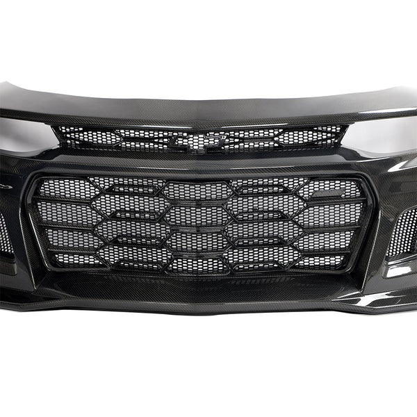 2017-2025 Chevy Camaro ZL1 Black Panther 1PC Full Gloss Carbon Fiber Track Package Front Bumper Conversion