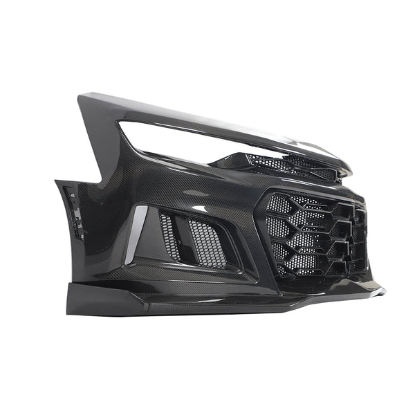 2019-2025 Chevy Camaro SS RS LT Black Panther ZL1 1LE 1PC Full Gloss Carbon Fiber Track Package Front Bumper Conversion for RS Headlights